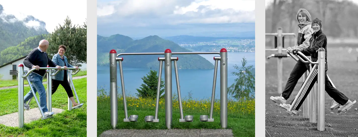 Ein trainierendes Pärchen, Fitnessgerät Beintrainer, zwei trainierende Frauen