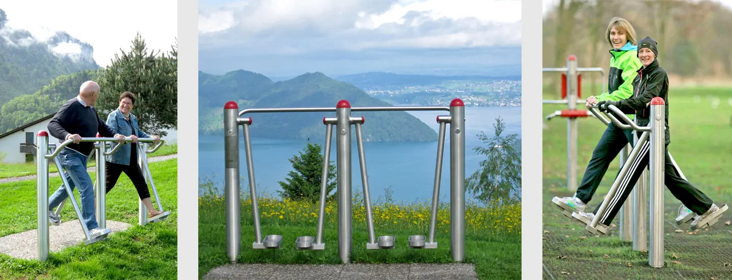 Ein trainierendes Pärchen, Fitnessgerät Beintrainer, zwei trainierende Frauen