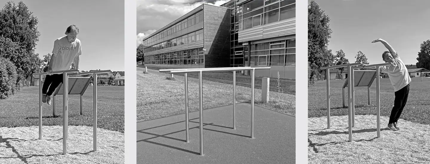 trainierender Mann am Fitnessgerät Barren