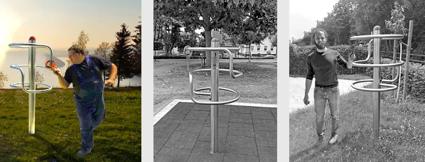 trainierender Mann, Fitnessgerät Geschicklichkeitsturm, trainierender Mann