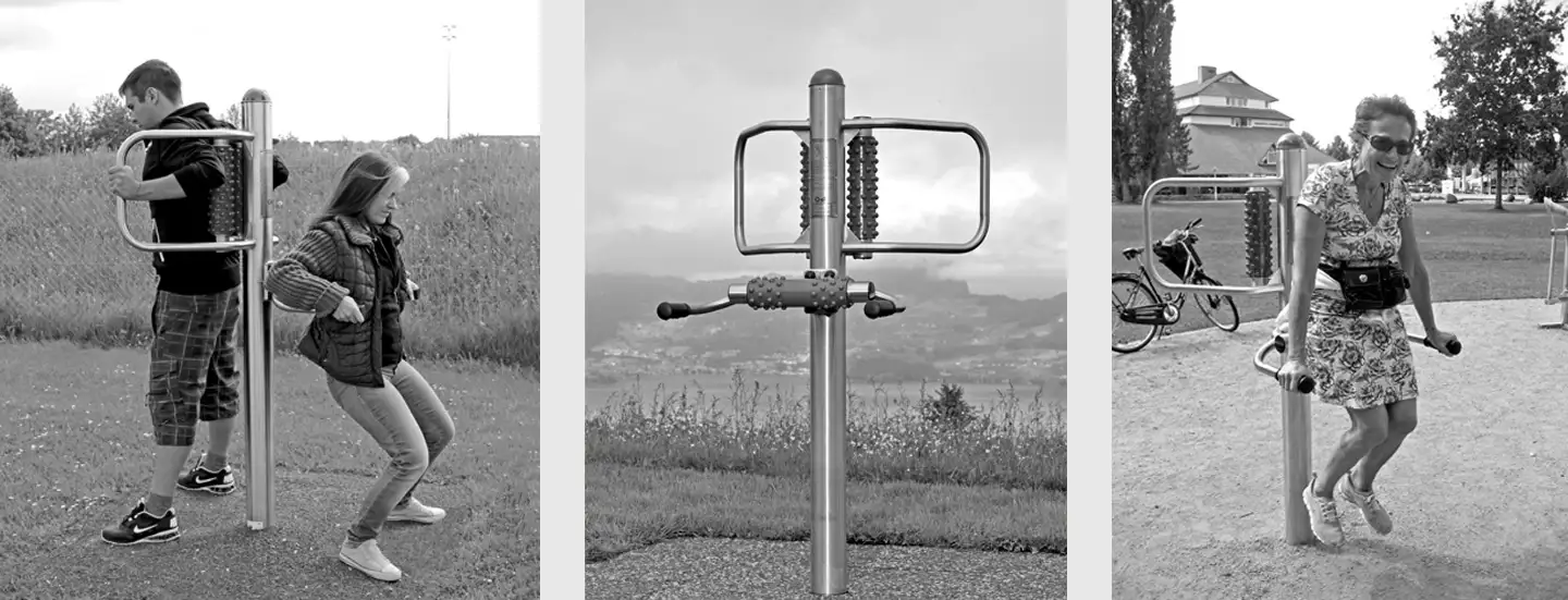 trainierendes Pärchen, Fitnessgerät Rücken-Massage-Gerät, trainierende Frau